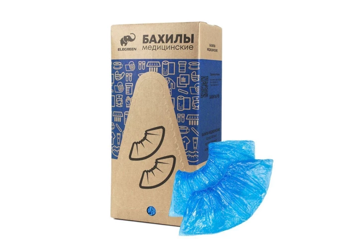 Бахилы 60 мкм двойной резинкой в Евроблоке, синие, № 450/3600