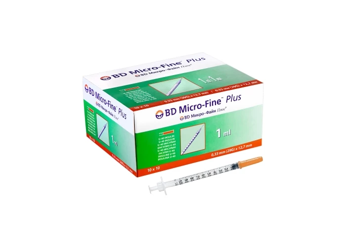 Шприц инсулиновый BD Мicro-Fine Plus U100 0.5 мл с иглой 0.33 х 12.7 мм, № 100