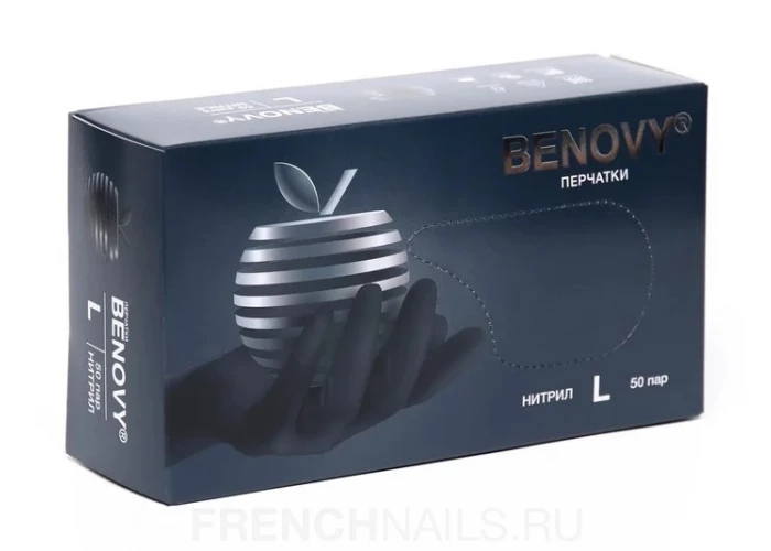 Перчатки нитриловые Benovy ,размер S , черные 50 пар/уп
