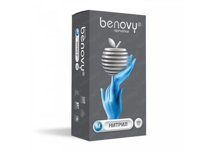 Перчатки нитрил Benovy размер S голубые 100пар/уп