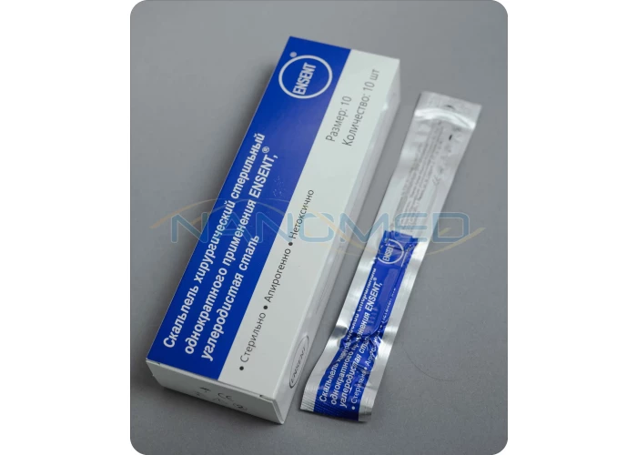 Скальпель Ensent, Стерильный, Одноразовый из углеродистой стали, Размер 23, № 10