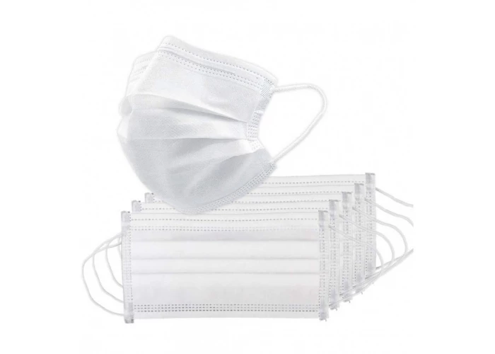 Маска медицинская 3-х слойная на резинке, белая, № 50
