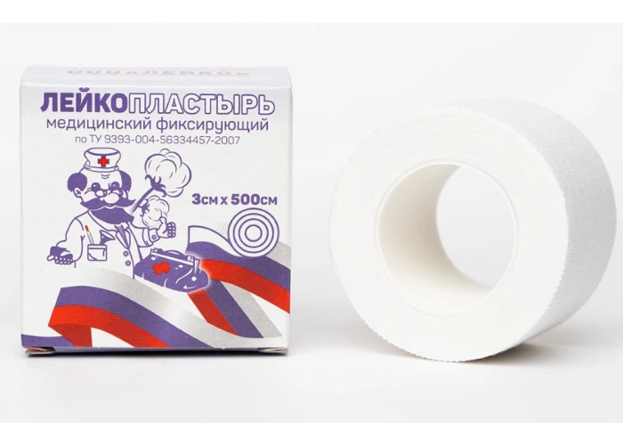 Лейкопластырь фиксирующий в инд. уп. 3 см * 500 см Лейко